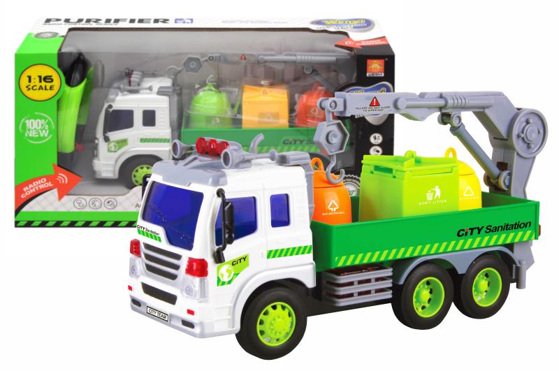 Машинка грузовик WenYi Мусоровоз на радиоуправлении озвучена/со светом 36х13,5х1 см Зеленый/Белый (WY1008)
