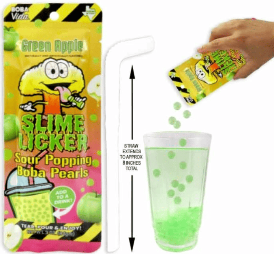 Конфета кислая Toxic Waste Slime Licker Sour Popping Boba Pearls Green Apple 84 г (2817946404)