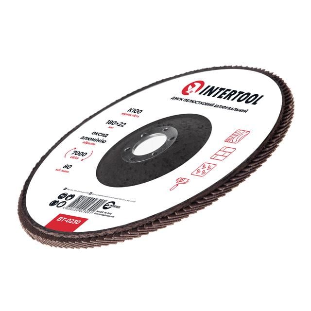Диск шліфувальний пелюстковий Intertool 180x22 мм зерно K100 (BT-0230) - фото 3 Диск шліфувальний пелюстковий Intertool 180x22 мм зерно K100 (BT-0230) - фото 3