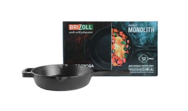 Сковорода-жаровня чавунна Brizoll monolith з литою ручкою 240х60 мм (M2460P) - фото 5 Сковорода-жаровня чавунна Brizoll monolith з литою ручкою 240х60 мм (M2460P) - фото 5