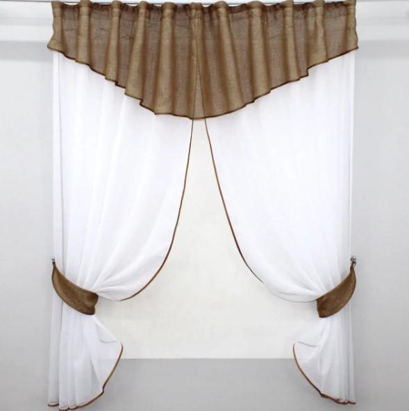 Комплект штор на кухню 270х170 см Карамельный/Белый (084к)