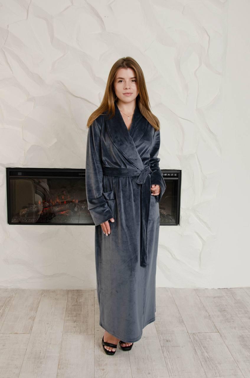 Халат женский из велюра S Графитовый (Д-al-velhal-007)