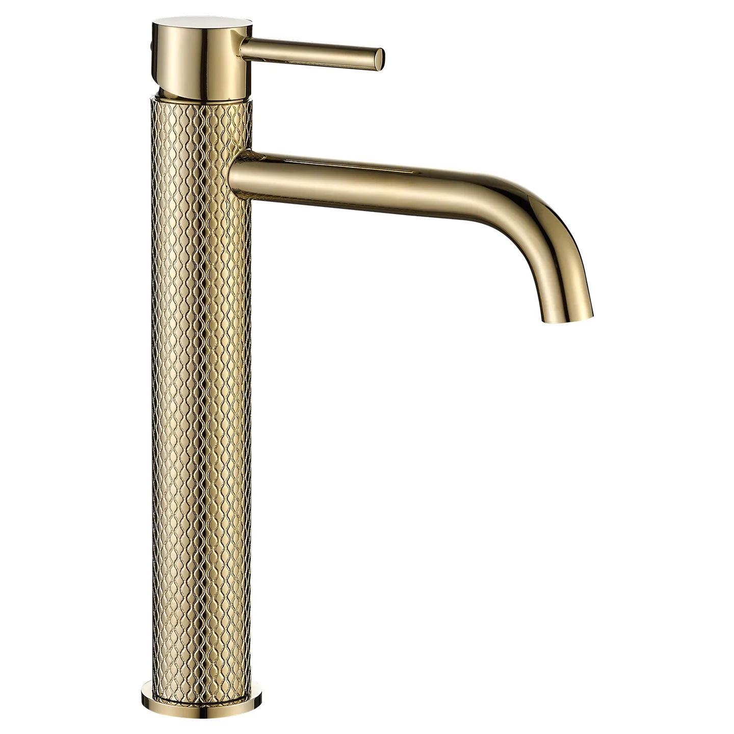 Смеситель для умывальника CUBO REA Gusto REA-B8405 высокий однорычажный Золотой (168988)