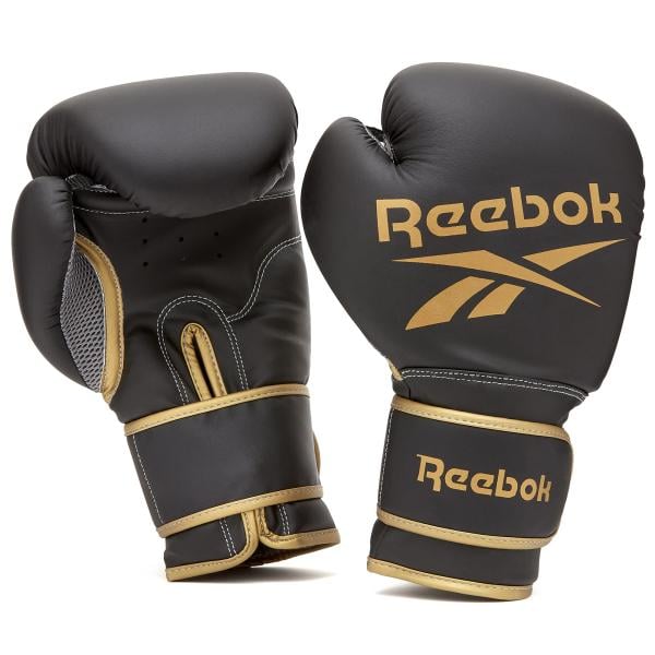 Боксерские перчатки мужские Reebok Boxing Gloves 12 ун. Черный/Золотой (885652021180)