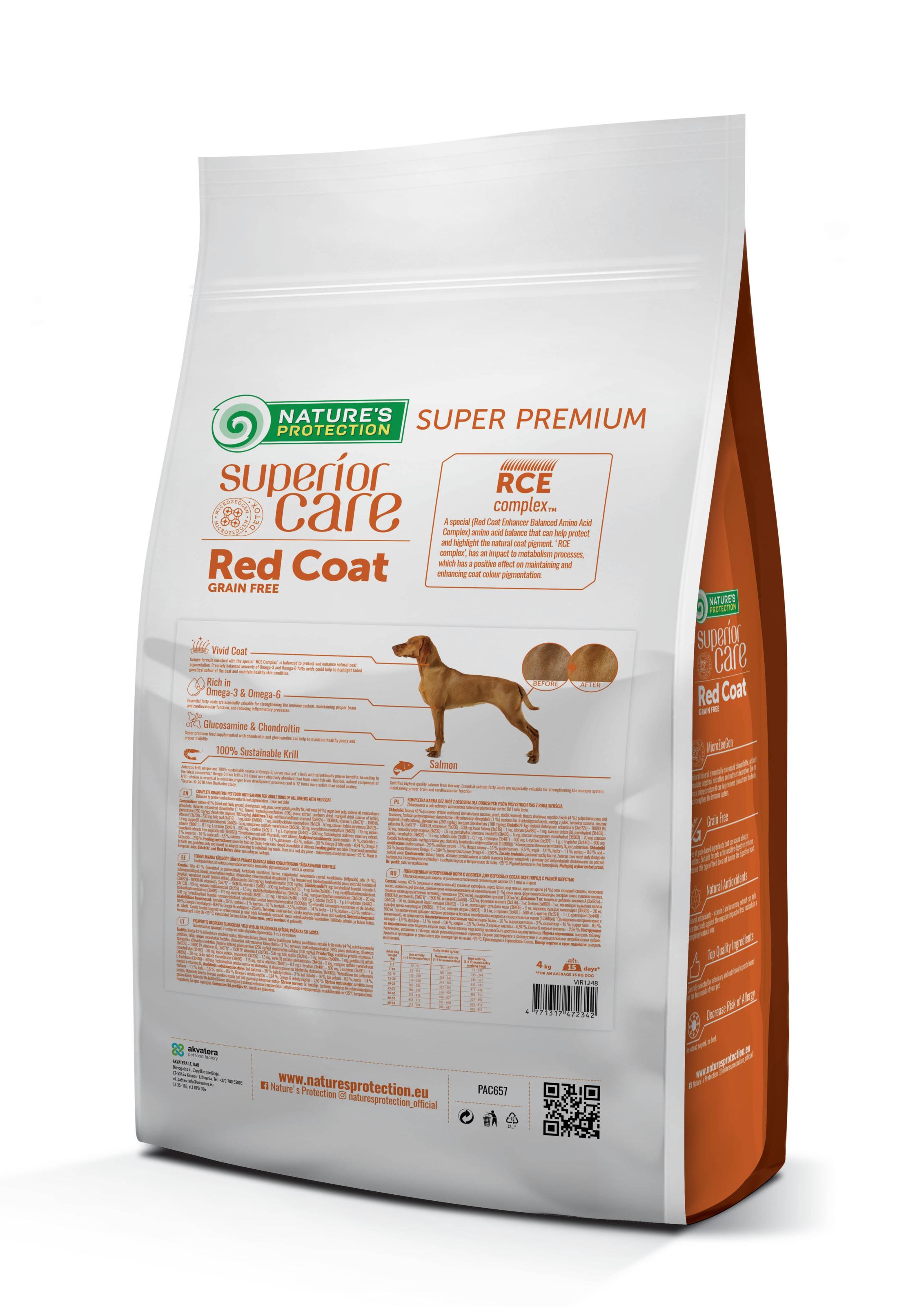 Сухой корм Superior Care Red Coat Grain Free All Breeds with Salmon для взрослых собак всех пород с рыжей расцветкой шерсти 4 кг - фото 2 Сухой корм Superior Care Red Coat Grain Free All Breeds with Salmon для взрослых собак всех пород с рыжей расцветкой шерсти 4 кг - фото 2