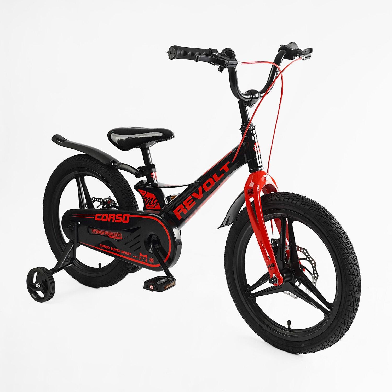 Детский велосипед Corso Revolt двухколесный 18" с дополнительными колесами Красный (MG-18747)
