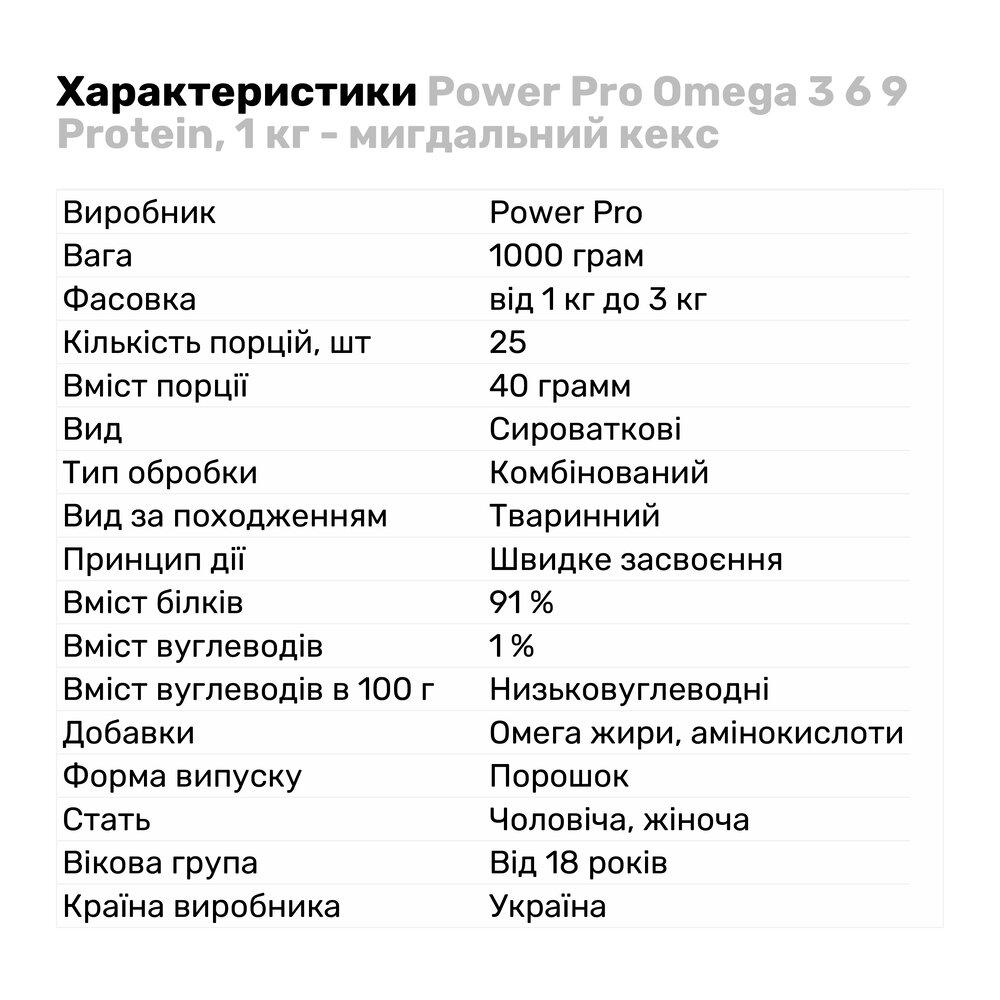 Протеин Power Pro Omega 3 6 9 Protein, 1 кг - миндальный кекс - фото 2