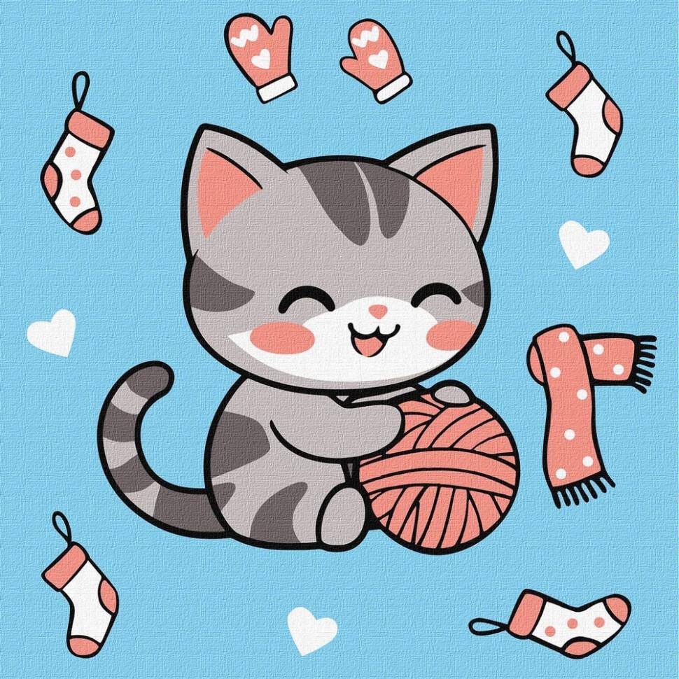 Картина за номерами Ideyka Котик та клубочок картина №2 25x25 см (KHO1234)