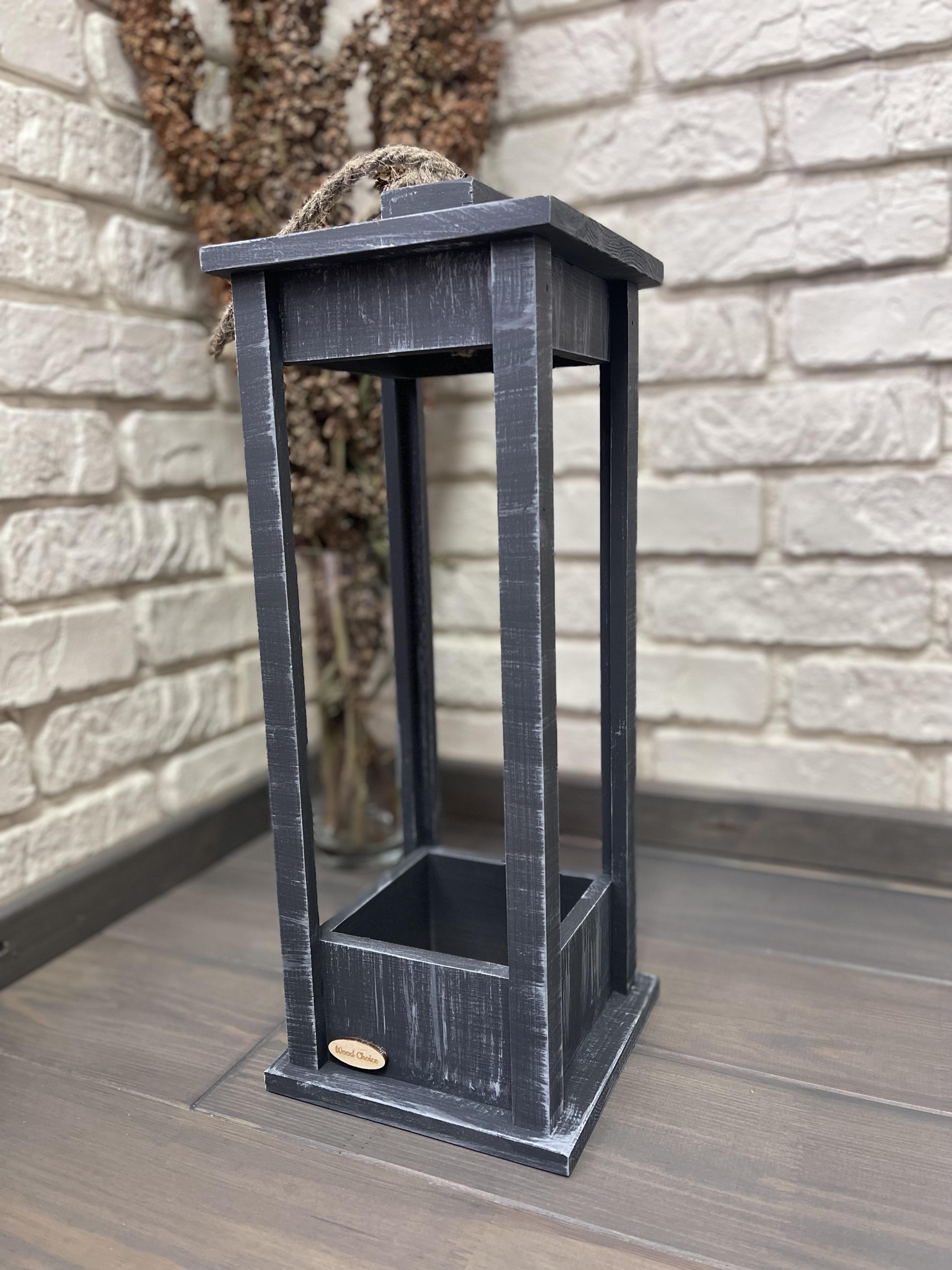 Подсвечник деревянный Wood Choice Фонарь 17х17х45 Cеро-белый - фото 2