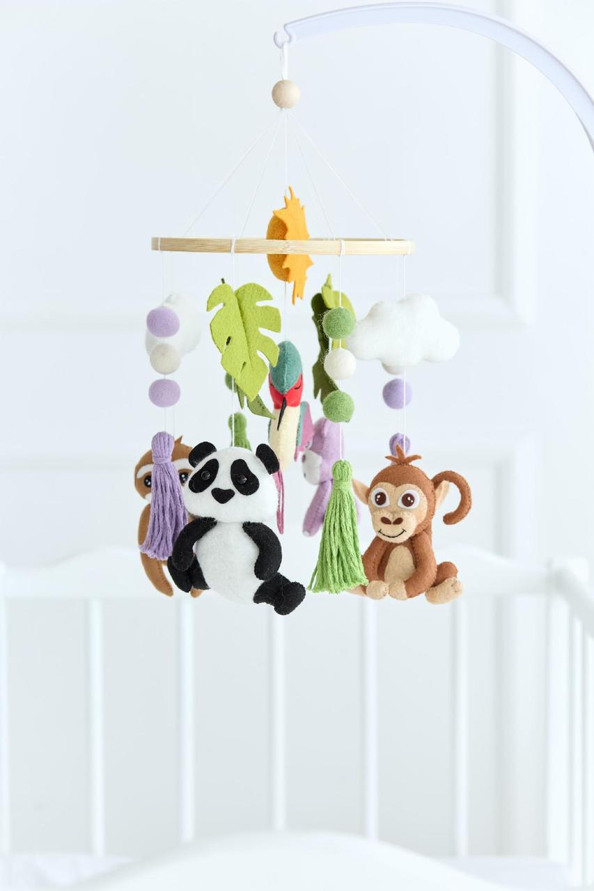 Мобиль детский WoollyFox Путешествие в джунгли: панда/колибри/обезьянка/бегемот (27861129)