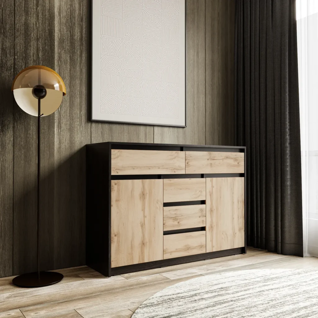 Комод КМД-227 з 5 висувними шухлядами та дверцятами 1270x910x400 мм Венге/Аппалачі