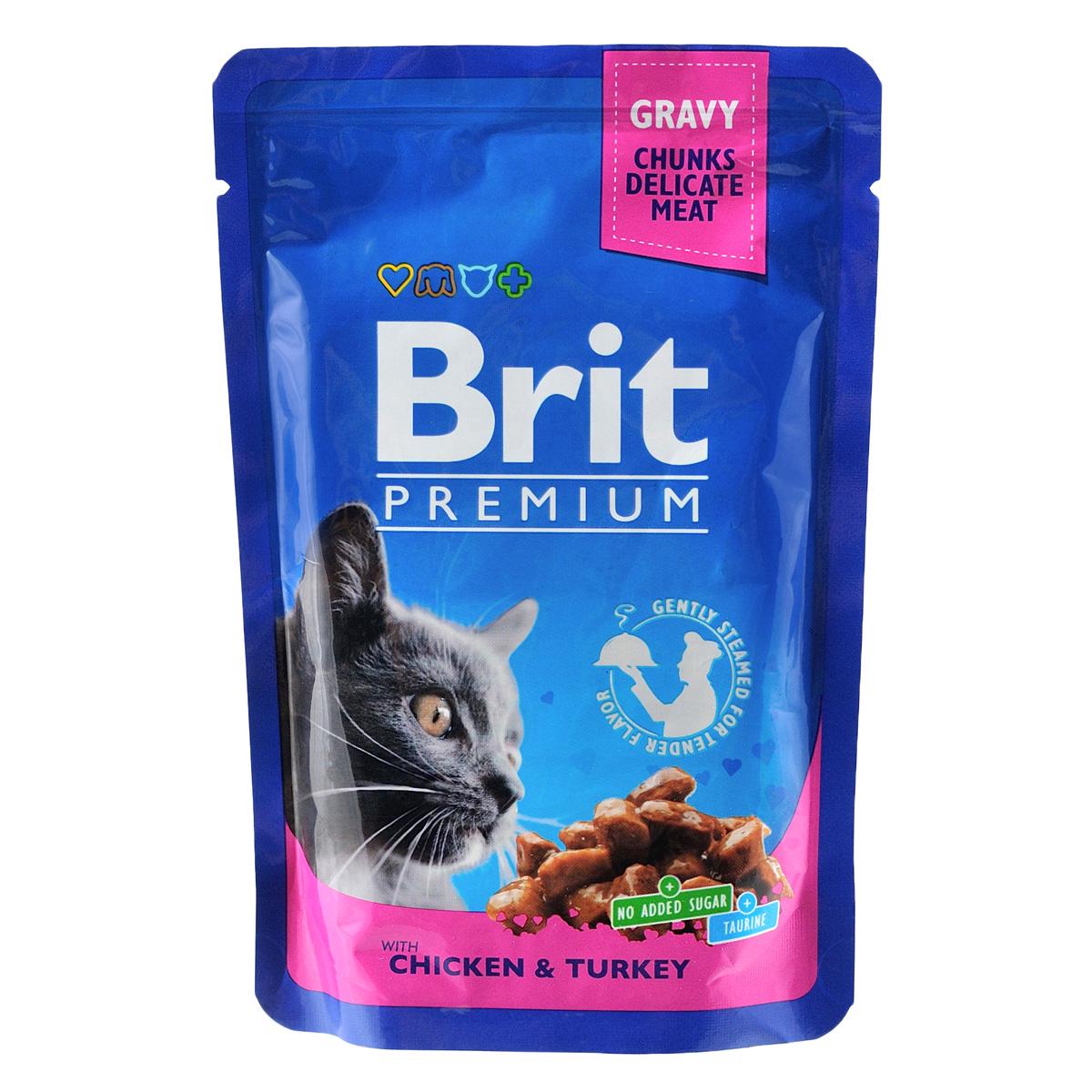 Корм влажный Brit Premium Кусочки с курицей и индейкой для кошек 100 г