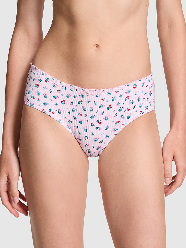 Трусики у рубчик Victoria's Secret Pink Cotton Back-Tie Cheeky Panty M Рожевий (26863734)