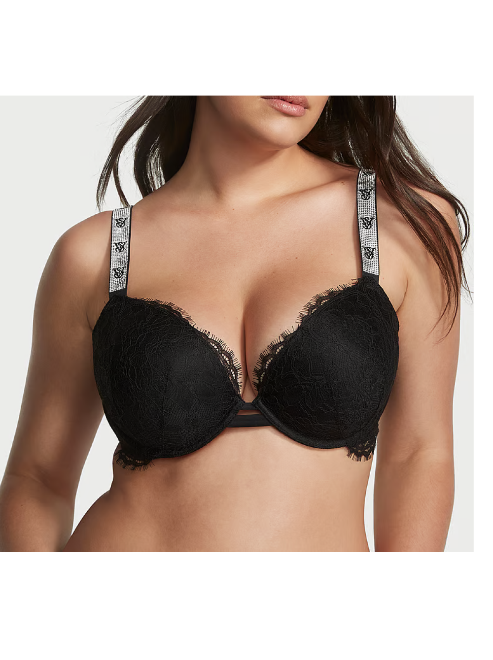 Бюстгальтер мереживний з пуш ап зі стразами Victoria's Secret Shine Strap Lace Push-Up Bra 85E Чорний (20496011)