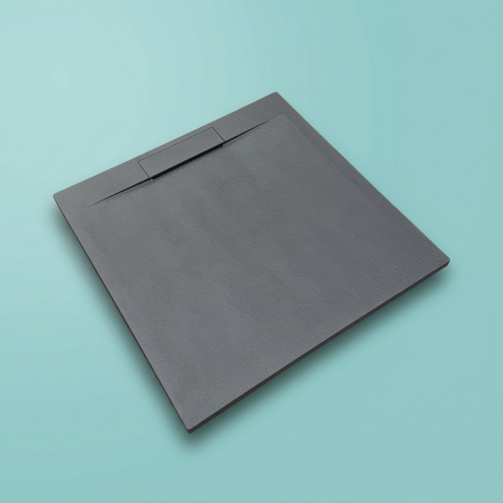 Піддон для душу зі штучного каменю литий мармур композит з мармурової крихти та поверхнею проти ковзання 90х90 см Чорний/Графіт