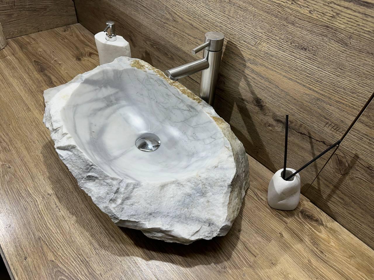 Умывальник мраморный 56х36х13 см Белый (13736772)