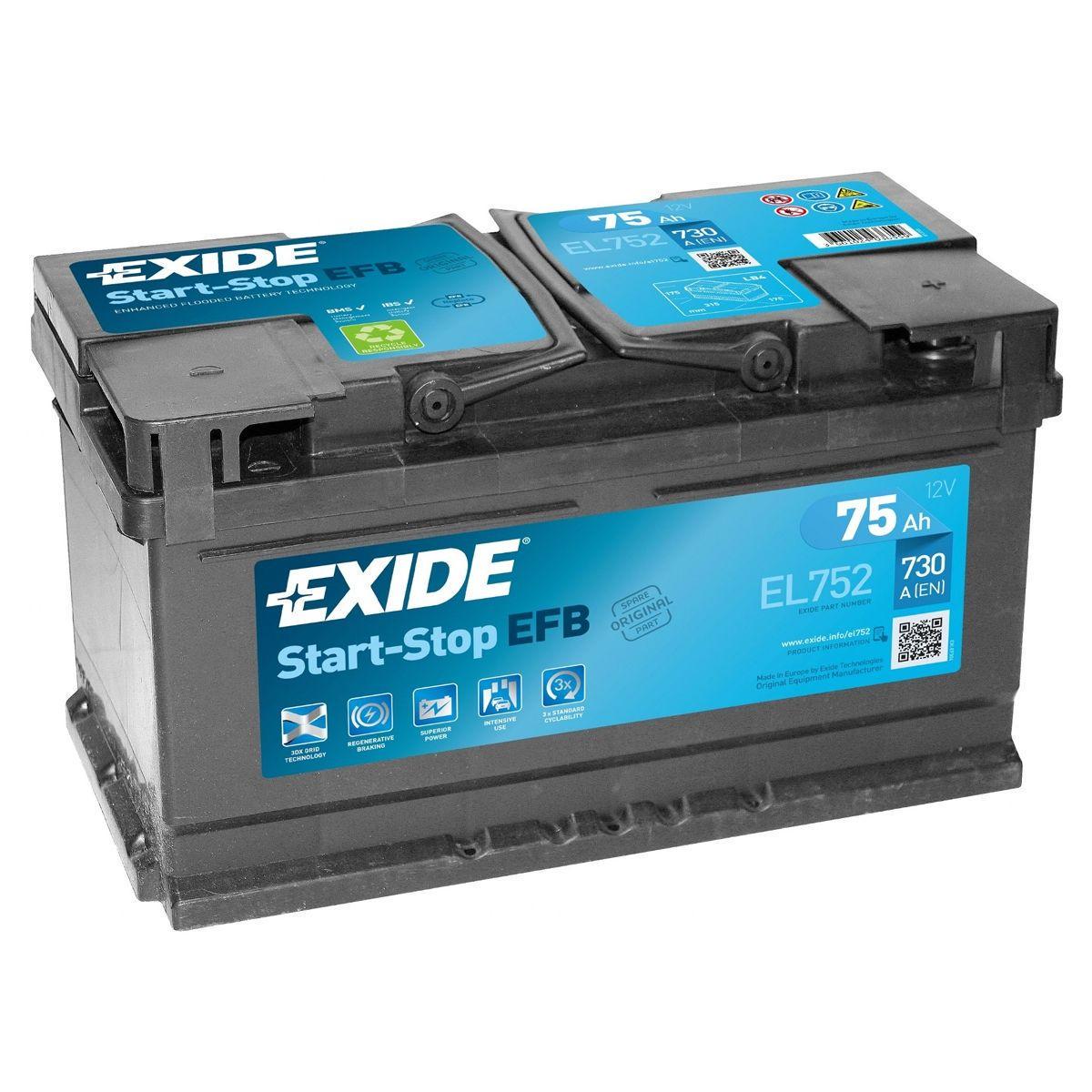 Аккумулятор автомобильный EXIDE START-STOP EFB EN EL752 6СТ-75Ah 730A (76060)