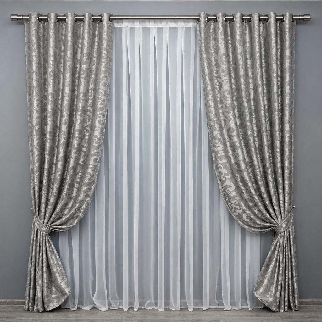Комплект штор на люверсах жаккард 1,5х2,7 м 2 шт. Серый (7039ш)