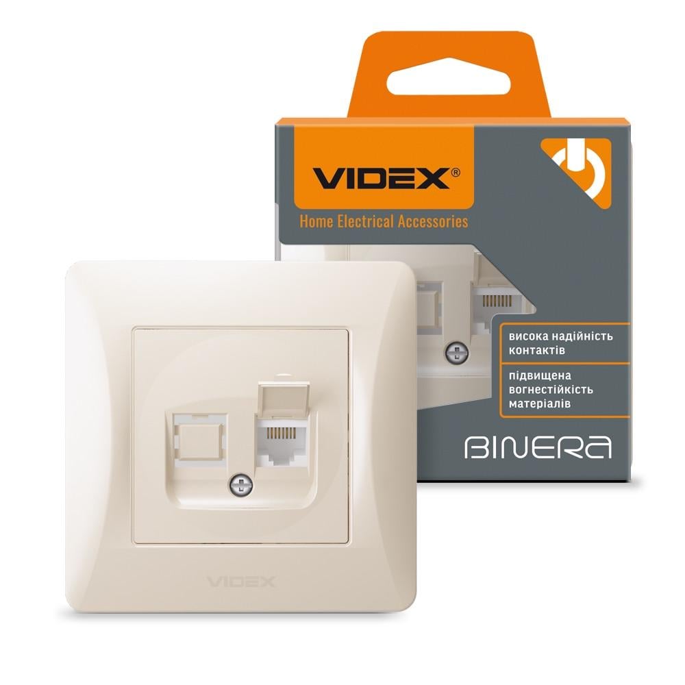 Розетка комп'ютерна Videx Binera VF-BNSK1PC6-CR CAT6 одинарна Кремовий (1635917983)