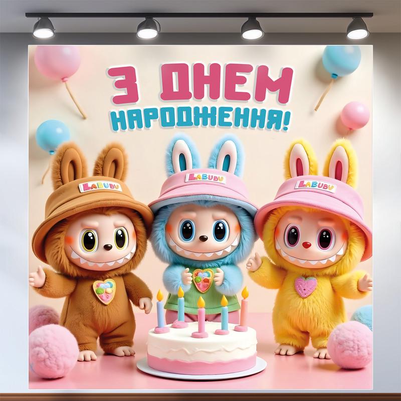 Баннер для фотозоны Лабубу 160x160 см №44371