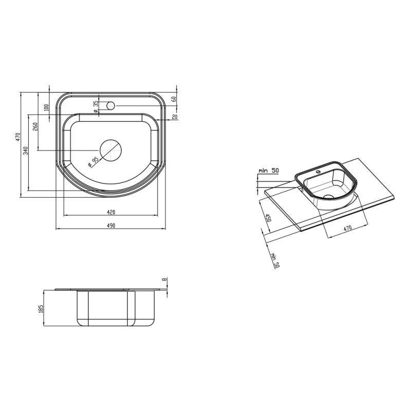 Мийка для кухні Lidz 4749 Micro Decor 0,8 мм (80748) - фото 2