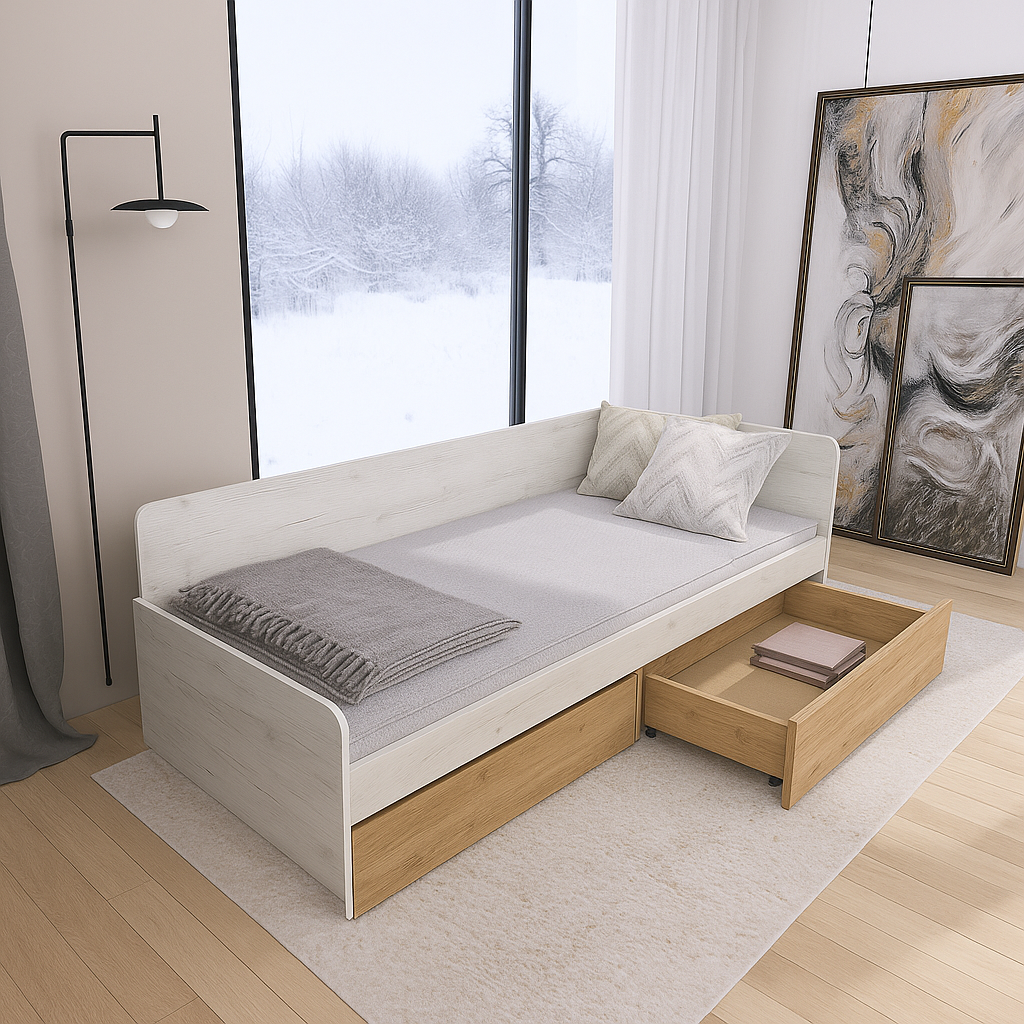 Ліжко з шухлядами Еверест 800 суцільний щит 80x190 см Крафт білий/Крафт золотий (ЕВ20739.26) - фото 3 Ліжко з шухлядами Еверест 800 суцільний щит 80x190 см Крафт білий/Крафт золотий (ЕВ20739.26) - фото 3