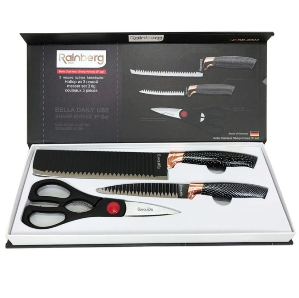 Набор кухонный ножей Rainberg RB-8803 из нержавеющей стали Черный (23062229) Набор кухонный ножей Rainberg RB-8803 из нержавеющей стали Черный (23062229)
