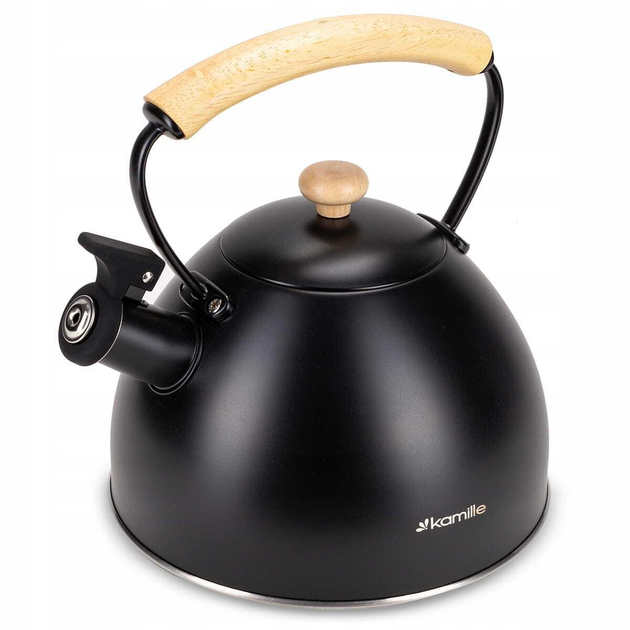 Чайник со свистком Kamille KM-0856 из нержавеющей стали с деревянной ручкой 2,5 л Черный (150-84-0856)