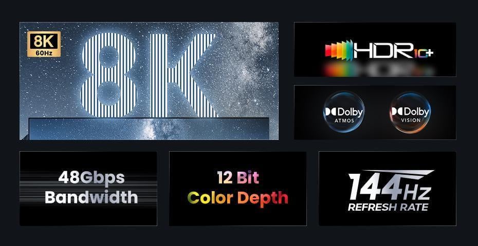 Кабель UGREEN HDMI 2.1 4K 120Hz 48 Гбіт/с 3D Dolby Atmos HDR 10+ eARC HDCP 2.3 1080p 240Hz 1,5 м Чорний (70320) - фото 3