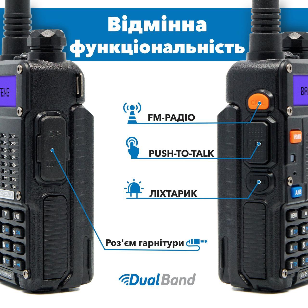 Рация трехдиапазонная Baofeng UV-5R MP3 5 Вт с усиленным аккумулятором 2100 mah (8040) - фото 5