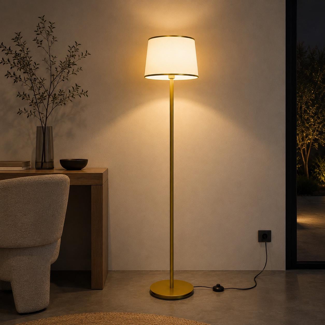 Торшер MSK ELECTRIC Palermo с металлическим каркасом под лампу Е27 Белый/Золотой (NL 3621 GD+WH)