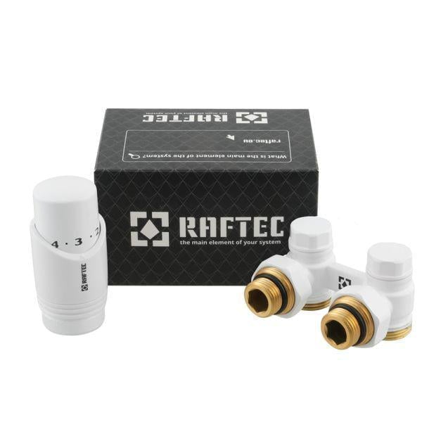Термокомплект нижнего подключения Raftec DAHU11-W угловой с термоголовкой White (98646)