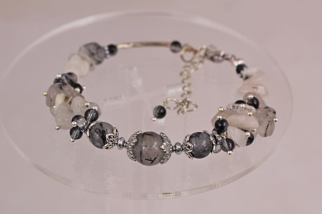 Браслет жесткий рутиловый кварц 19 см Серебристый (30220001)