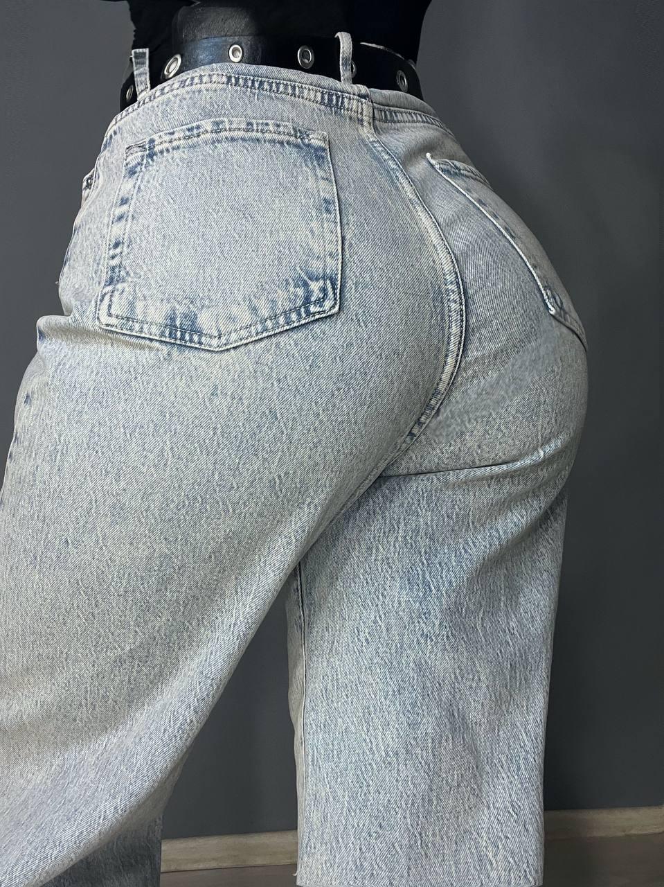 Джинсы женские LIUZIN 1360 wide leg широкие от бедра с ремнем р. 33 Голубой с коричневым (2337) - фото 2