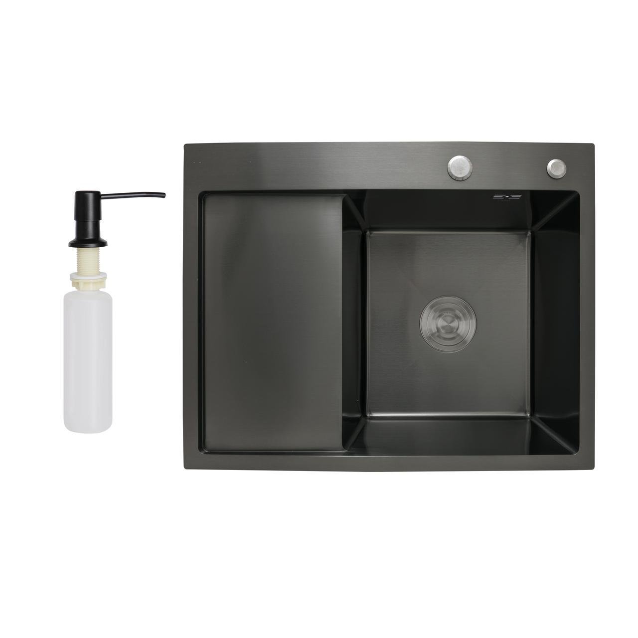 Мойка для кухни интегрированная Lidz Handmade H6350BL крыло слева Brushed Black (LDH6350BRUL45589)