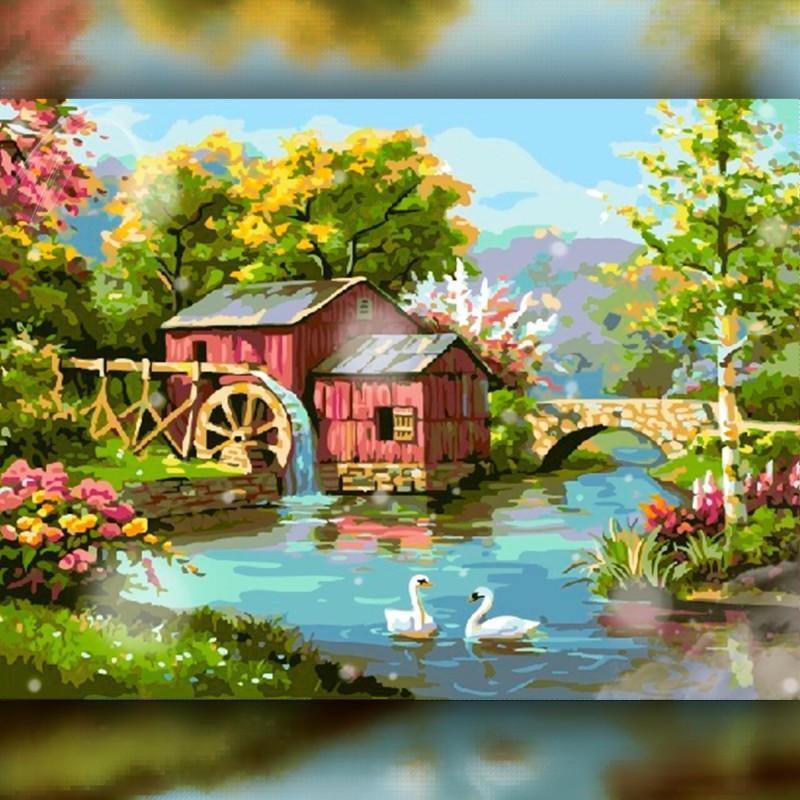 Алмазная вышивка The Wortex Diamonds Алмазная вышивка Водяная мельница 40x50 см TWD30008L
