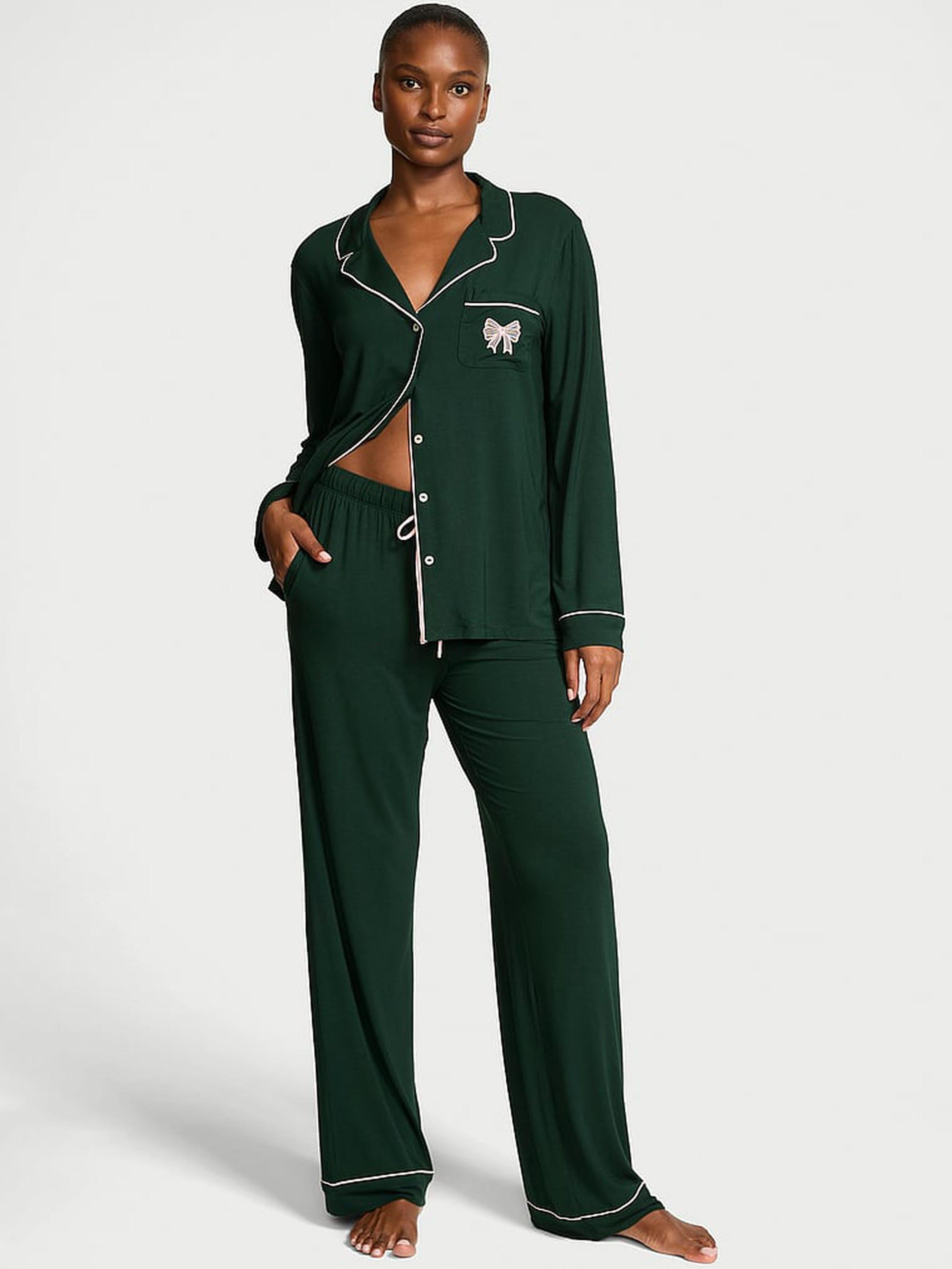 Пижама модал Victoria's Secret Modal Soft Bow Long Pajama Set Regular XS Зеленый (27178628D)
