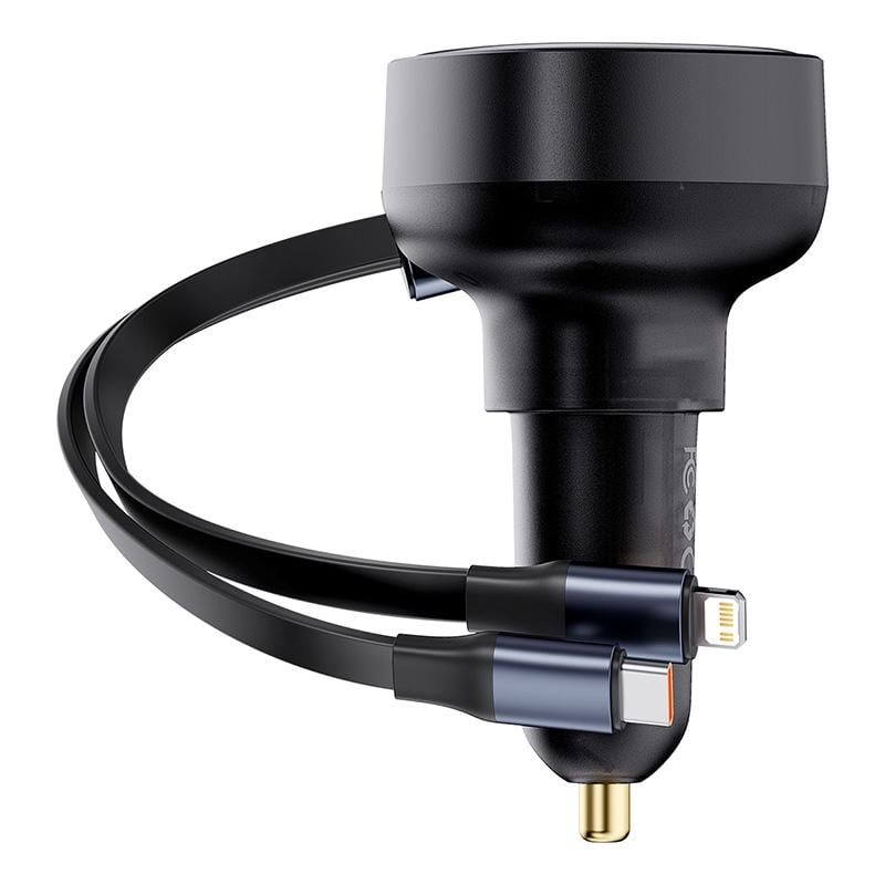 Зарядное устройство автомобильное BASEUS Enjoyment Pro Car Charger C+Retractable C&iP Cable 60W Cluster Black (C00057802111-00) - фото 6 Зарядное устройство автомобильное BASEUS Enjoyment Pro Car Charger C+Retractable C&iP Cable 60W Cluster Black (C00057802111-00) - фото 6