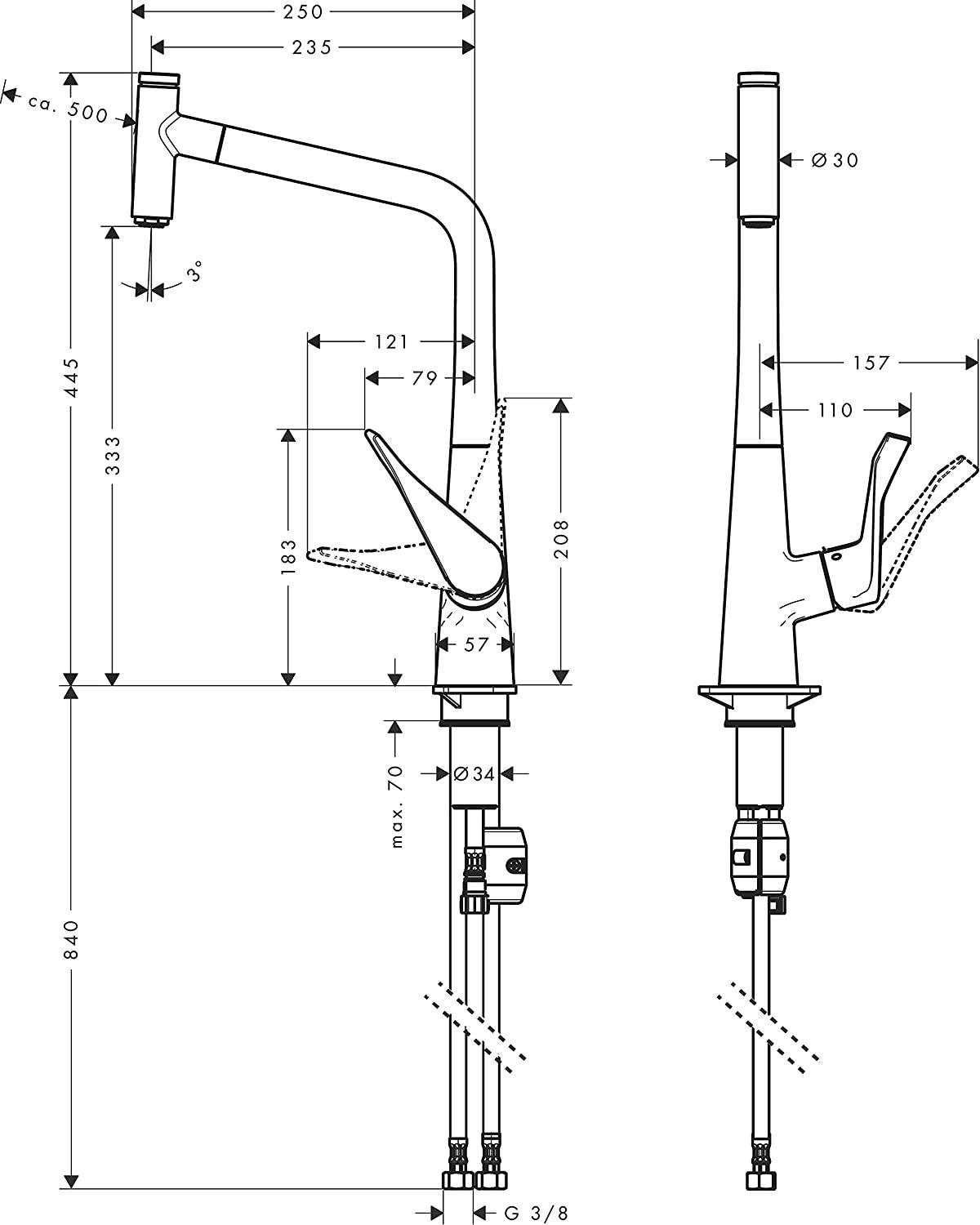 Змішувач для кухні Hansgrohe METRIS SELECT 14884000 із висувною лійкою Хром (116115) - фото 2