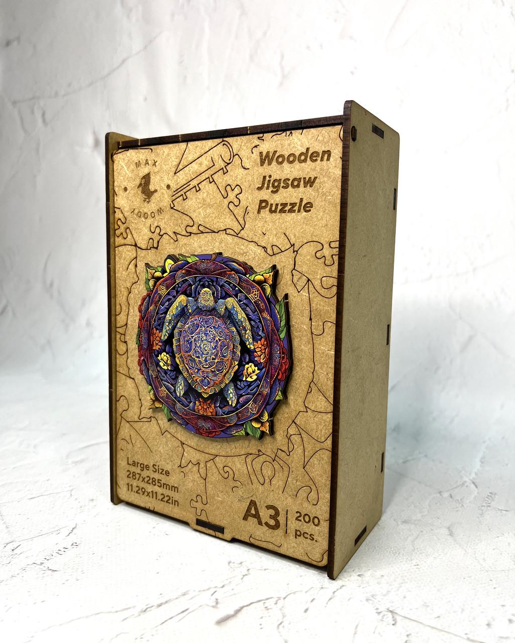 Пазл дерев'яний фігурний Max Woody Черепаха A3 200 деталей