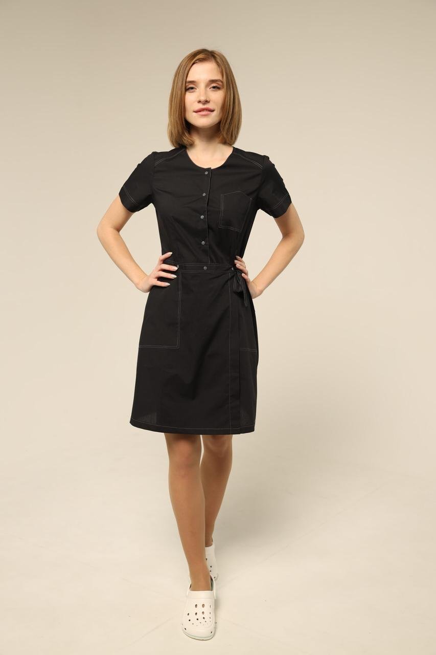 Халат TopLine Калифорния рукав короткий р. 40 Черный/Темно-Серый (11934-(40)черн.стр. т.-сер) - фото 6