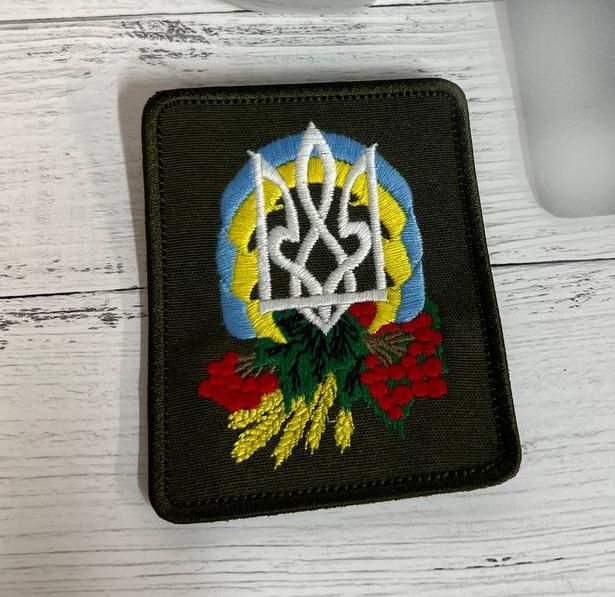 Шеврон нашивка Патріотичний з тризубом 100х80 мм Олива