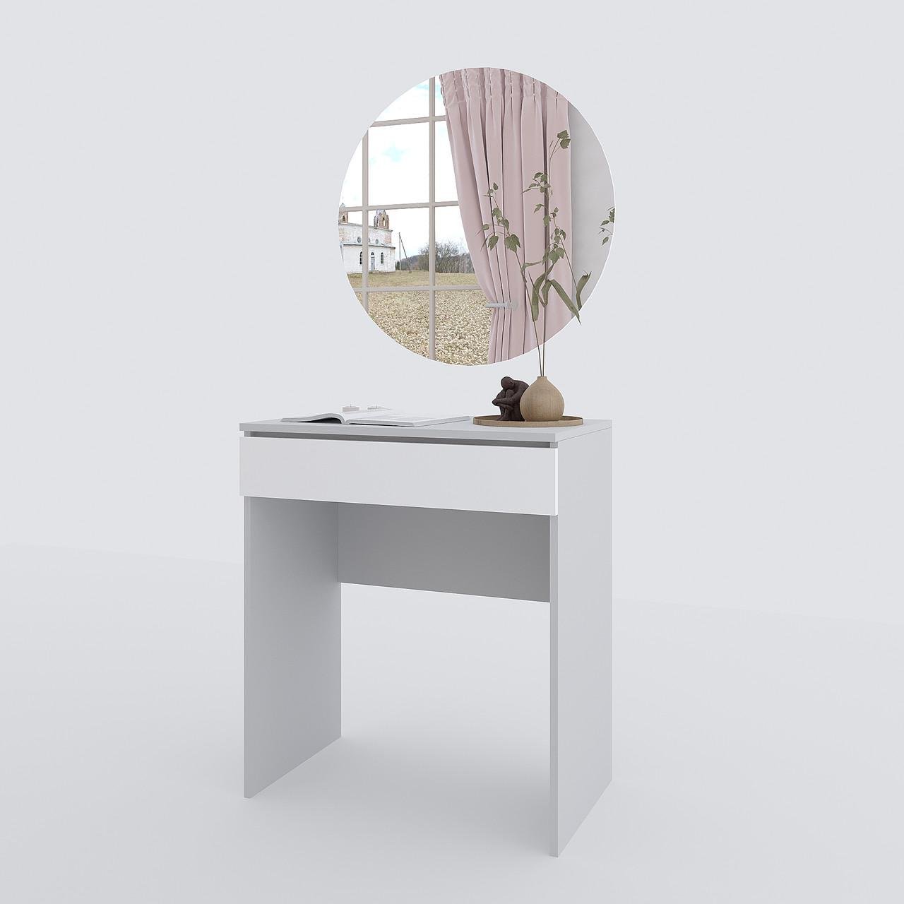 Туалетний столик New and Classic із круглим дзеркалом 750x700x450 мм Сірий/Білий (ТЗ-софт-9) - фото 3