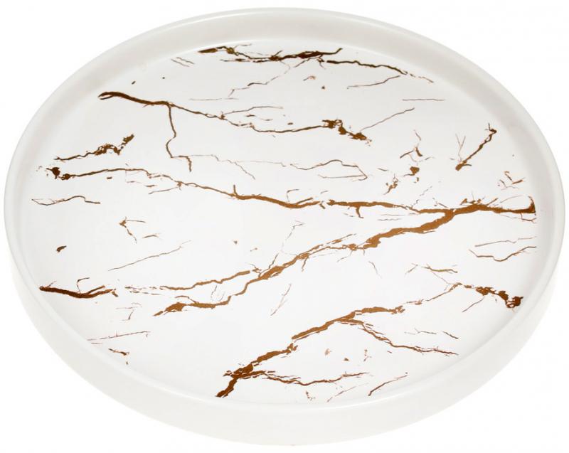 Блюдо фарфоровое Мраморная Роскошь 25х25х3 см Белый/Золотой (32326380)