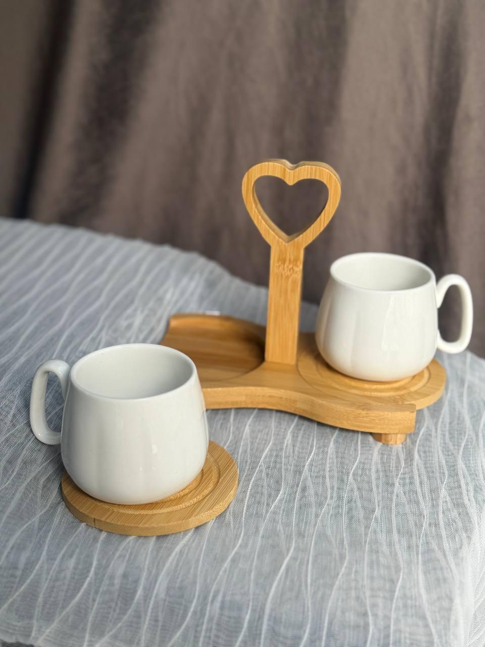 Набор кружок керамических Elisey Дуэт на бамбуковой подставке 180 мл/17 см 5 предметов Белый (125-81-9184-007)