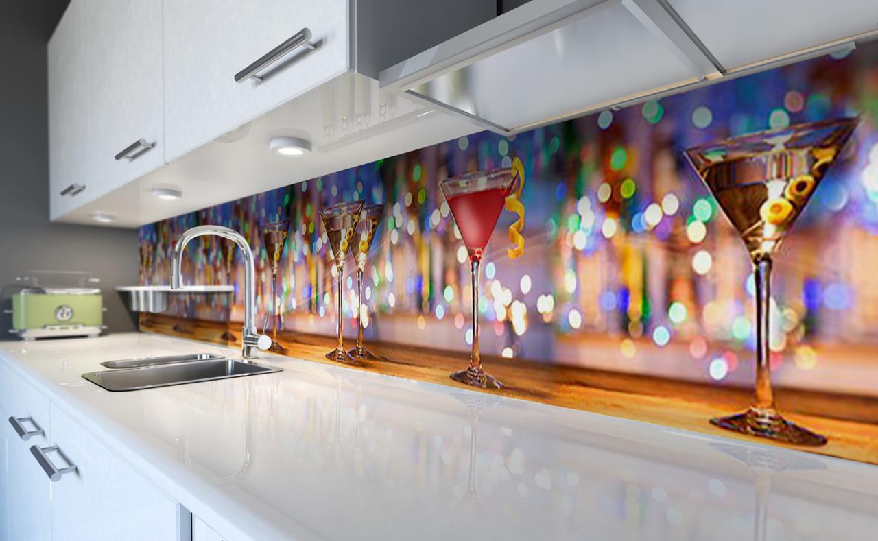 Кухонный фартук Коктейль блики из самоклеящейся виниловой пленки 60х300 см Синий