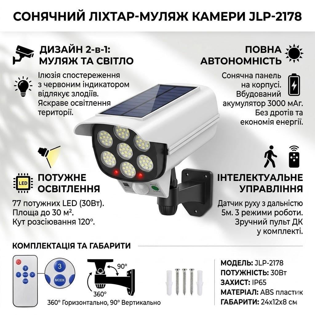 Ліхтар вуличний у формі камери Solar Sensor Light JLP 2178 (2968921895) - фото 2