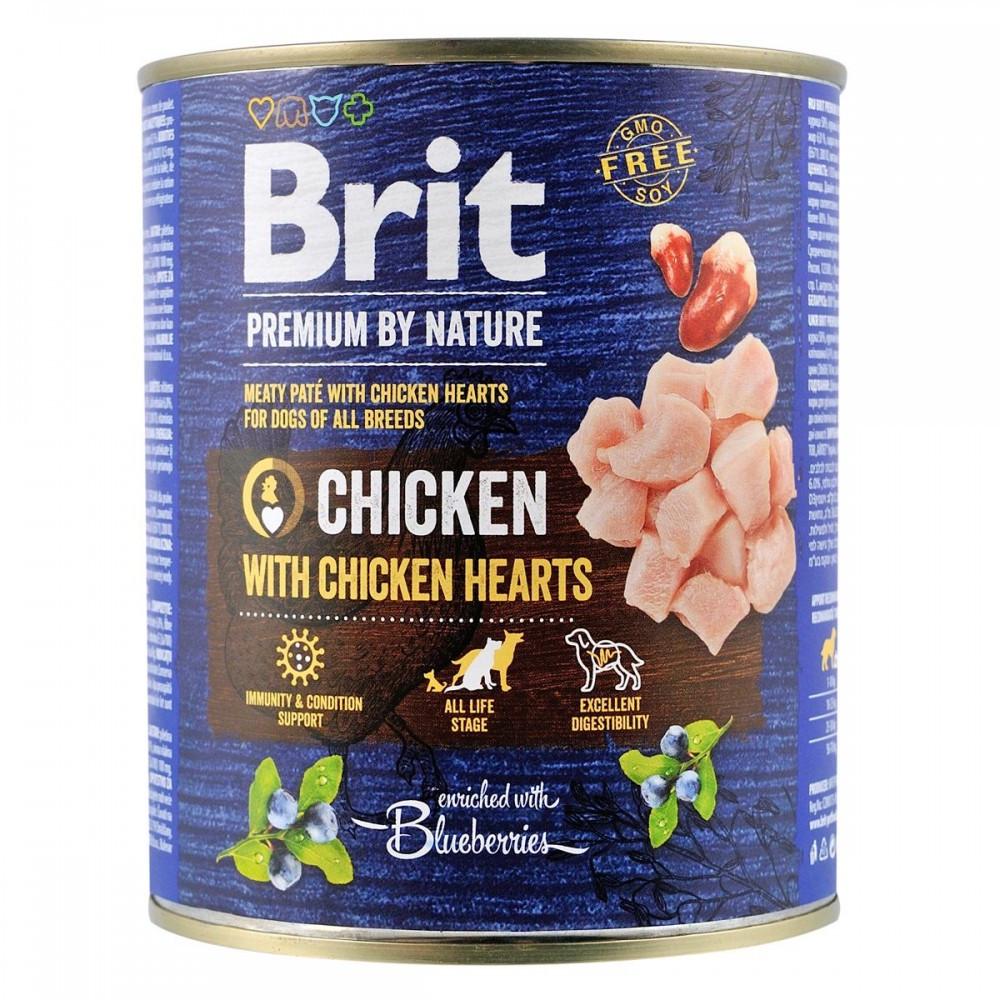 Корм вологий Brit Premium by Nature k консерви для собак з куркою та курячими серцями 800 г (8595602561797)