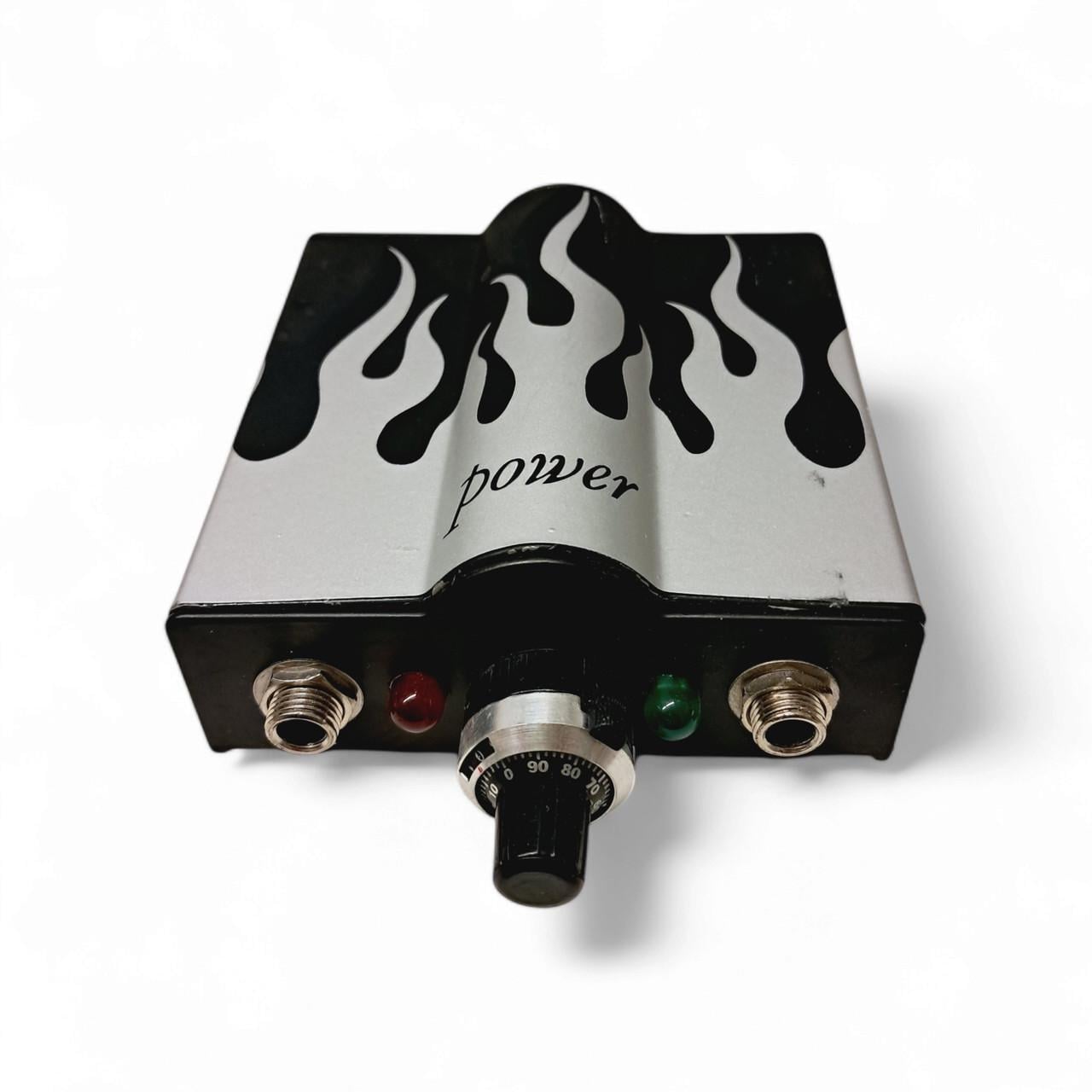 Блок питания для тату машинки металлический с пламенем без табло Черный (PS1019B)