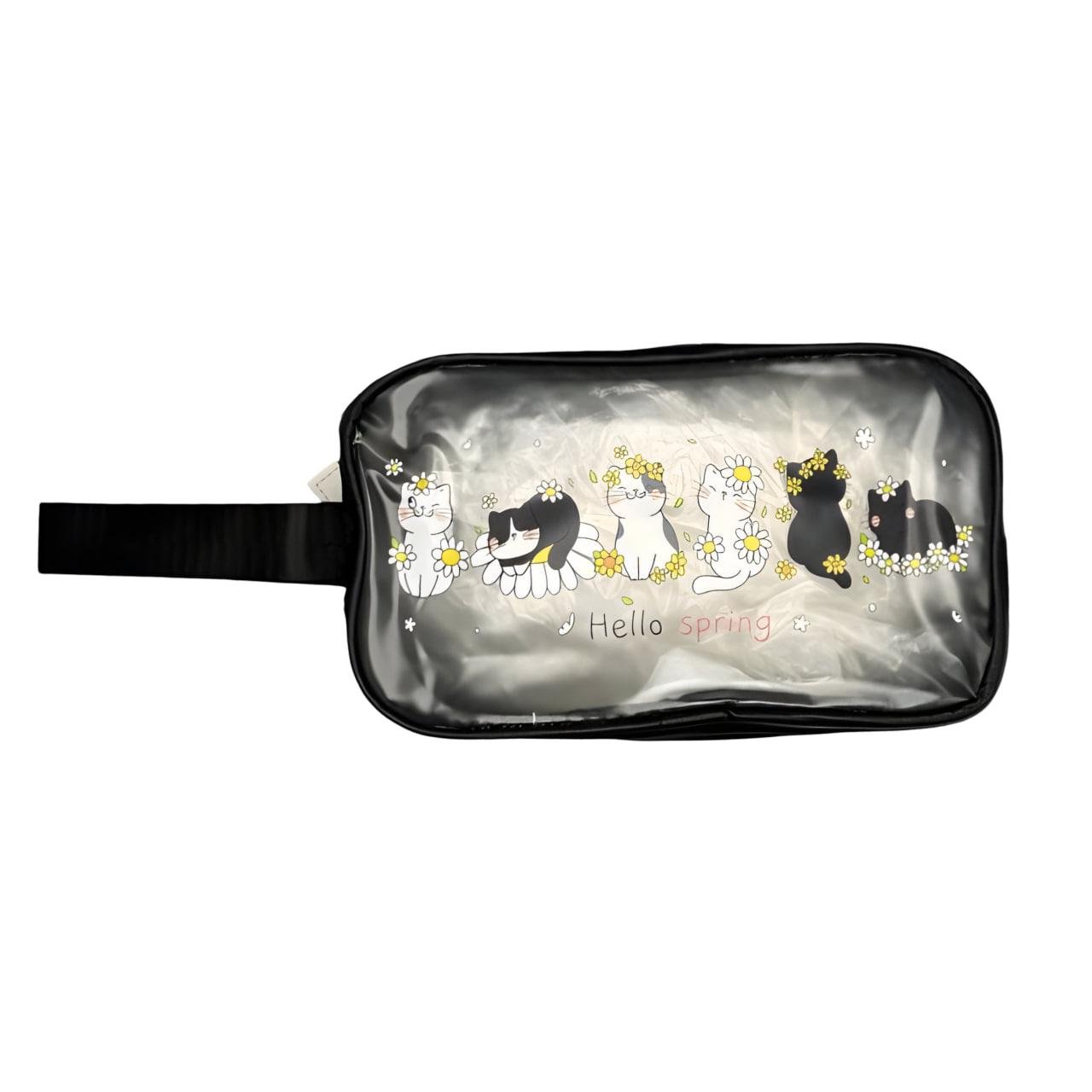 Косметичка для ребенка с принтом котики 12х21 см Черный (25-582)